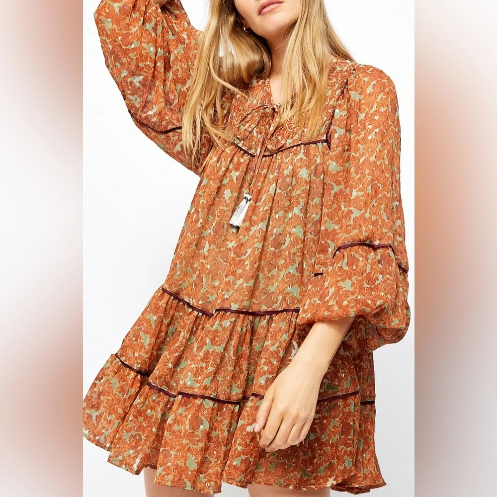 Free People NWOT Free Swinging Mini Dress, Orange, Size Med